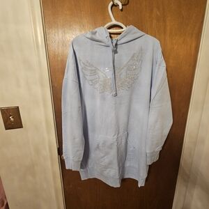 Source Unknown Light Blue Rhinestone Angel Wing Hoodie